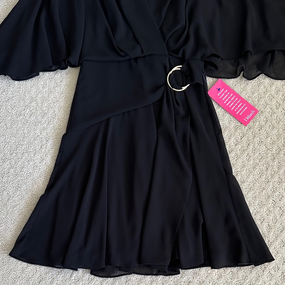 Alex Marie Carissa Chiffon Flutter Sleeve V-Neck Dress Black 2 Classic Party NWT - Picture 5 of 15